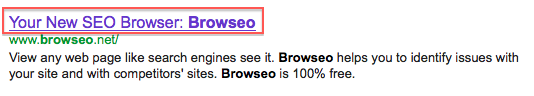 Screenshot of Browseo.com title tag in Google search results